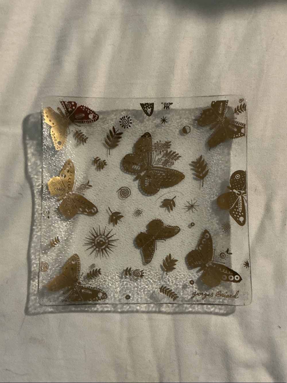 Vintage Georges Briard Glass Accent Plate with Gold Butterflies